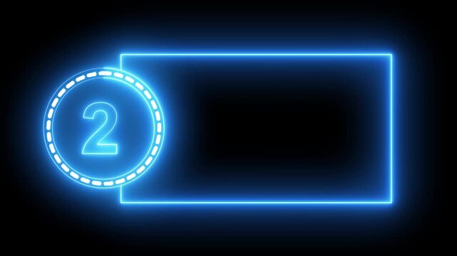 Blue Neon Number 2 Inside Circle With Rectangular Frame On Black Background two digit.4k animation motion grafice veido....