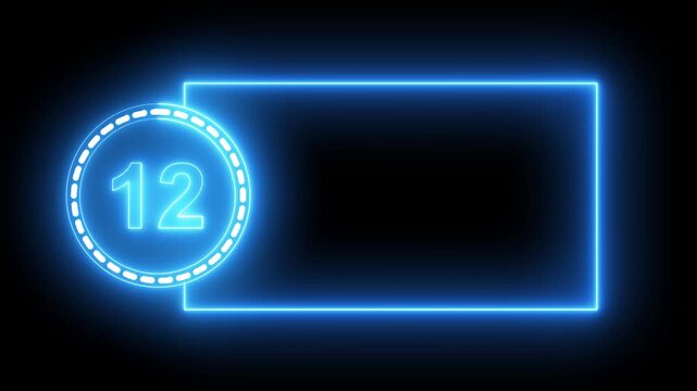 Blue Neon Number 12 Inside Circle With Rectangular Frame On Black Background twelve digit.4k animation motion grafice veido....