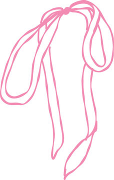 Simple hand drawn pink ribbon bow with flowing tails isolated on a white background graphic element