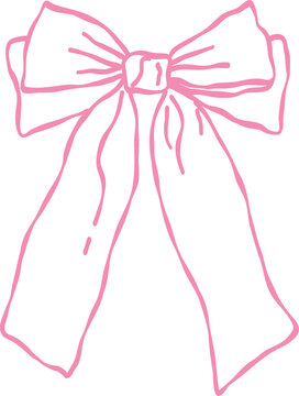 Hand drawn pink bow tie graphic with a simple sketchy line art style on a transparent background perfect for design elements.