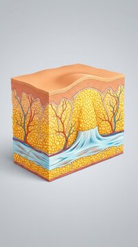Close-up illustration of the subcutaneous tissue showing a visible lifting effect along the superficial muscular aponeurotic system layer, skin, medical, lines