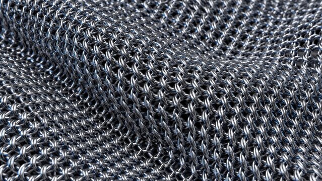 Abstract metal mesh woven into flowing waves