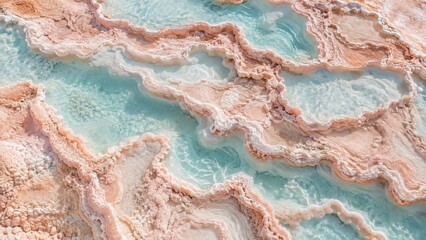 Obraz premium Pastel mineral terraces with turquoise pools