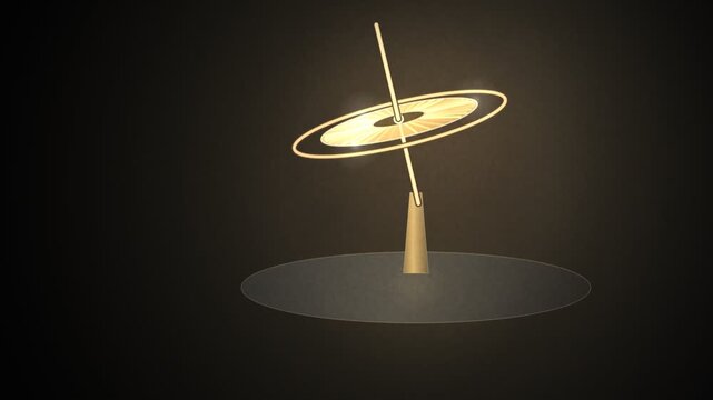 Brass Gyroscope Spinning and Precessing on Studio Plinth Seamless Loop