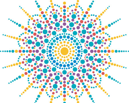 Colorful dotted mandala vector illustration, vibrant abstract circular geometric pattern made of dots isolated 