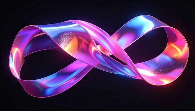 Vibrant 3d iridescent infinity loop symbol on black background