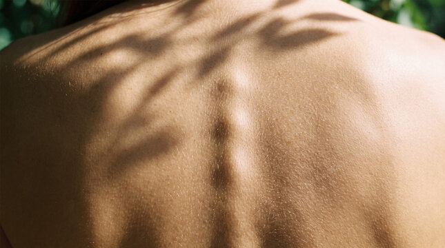 Macro Close Up Shot of Spine and Backbones with Dappled Sunlight Shadows