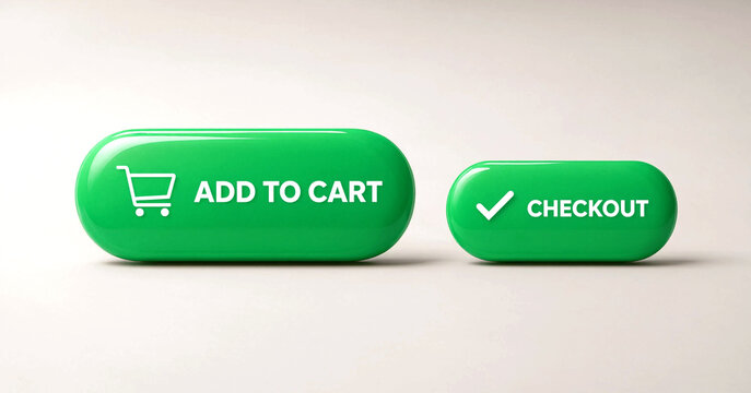 Green shopping cart and checkout buttons for online store interface design