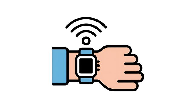 Smart watch on a wrist icon with wireless signal