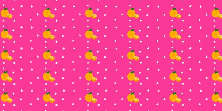 Seamless pattern illustration of orange fruit slices in flat design style isolated pink background. cartoon doodle style for fabric, picture label, wallpaper, banner, poster.