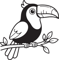 Fototapeta premium cute toucan bird sitting on a leafy branch vector illustration