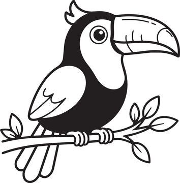 cute toucan bird sitting on a leafy branch vector illustration