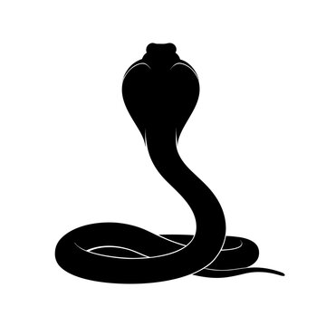 King cobra snake silhouette vector, black serpent icon with flared hood, minimalist reptile graphic for logo design and wildlife branding