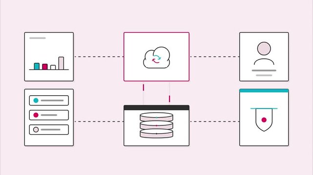 Data management cloud network icons grid minimalist flat modern infographic style digital infrastructure system architecture ui design element