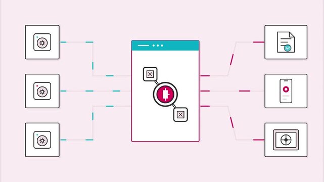 Digital data processing flowchart flat design minimalist graphics software architecture technology workflow presentation background