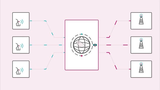 Global network connectivity infrastructure diagram minimalist flat infographic design data transfer cloud computing server digital communication concept storage system