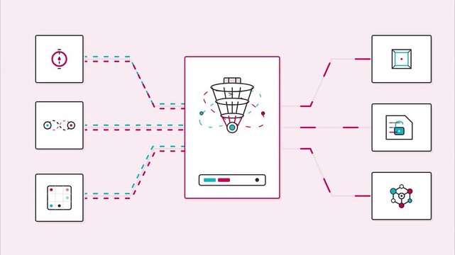 Marketing funnel data process infographic minimalist flat motion graphic design business presentation analytics workflow visualization
