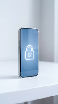 Mobile phone with glowing lock icon supports digital mindfulness practice and secure private technology