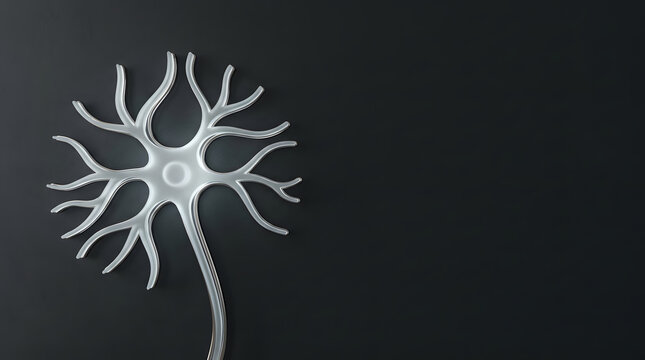 Neuron nerve cell biology science medical anatomy abstract black background 3D render futuristic technology connection communication network brain nervous system education healthcare innovation