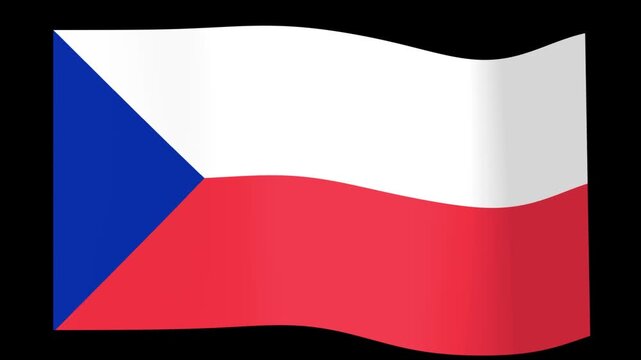 Waving flag of the Czech Republic with national colors of white red and blue on a black background
