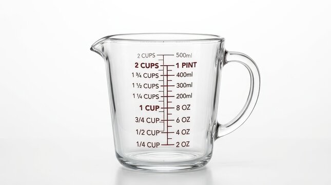 Clear glass measuring cup with handle and spout, transparent kitchen jug with metric and imperial scales, 500ml 2 cup liquid measure for baking