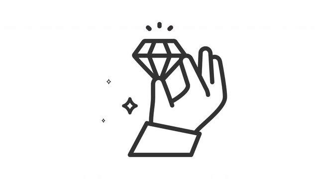 Hand holding a diamond line icon set for jewelry and luxury branding