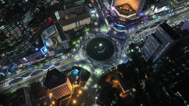 Aerial view of city skyline of Jakarta downtown, Indoensia in the night