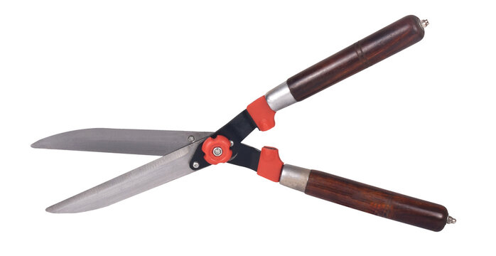 Professional Garden Pruning Shears with Wooden Handles Isolated on Transparent Background