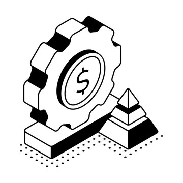 An isometric operating margin concept combines a segmented circular gauge, coin, and blocks to represent profitability and financial efficiency.