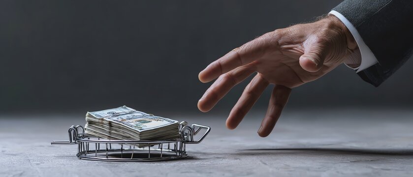 A hand reaching for cash in a trap.