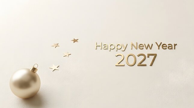 Happy new year 2027 with gold christmas ornament and stars
