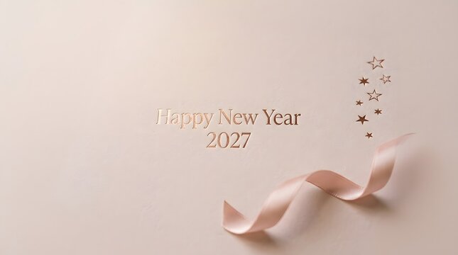 Happy new year 2027 with rose gold ribbon and star icons