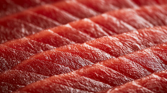 Fresh red tuna slices arranged neatly under bright studio lighting. Perfect food background for Japanese cuisine and sushi restaurant menu design.