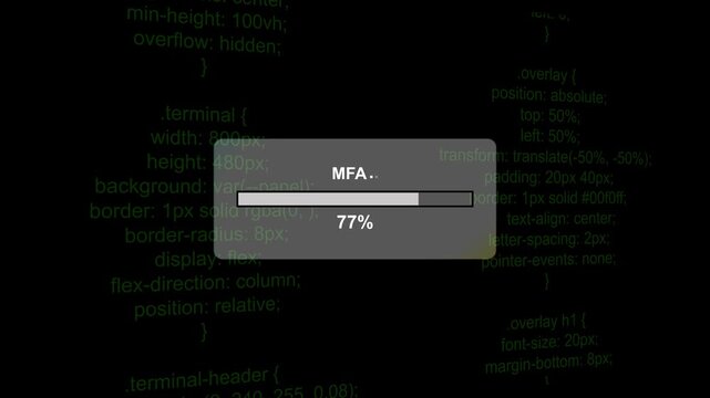Digital mfa multi-factor authentication progress bar on coding background, for cybersecurity and, software development concepts