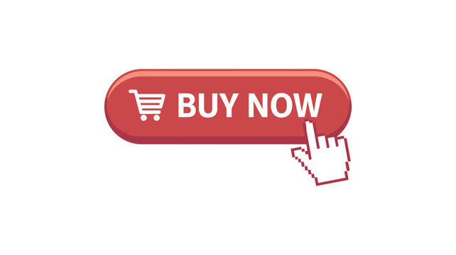 Red buy now button with shopping cart and hand cursor