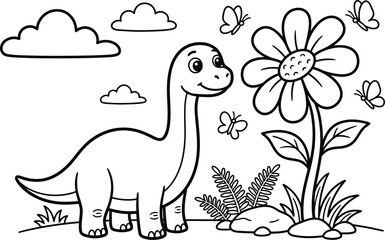 A delightful dinosaur and butterfly coloring page perfect for kids' creativity and imaginative fun offering hours of entertainment © ABU