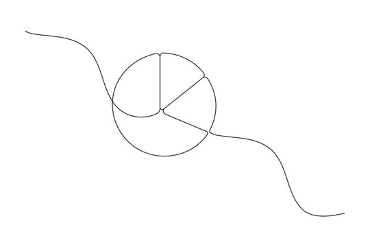 Pie chart continuous one line art depicting a segmented circular diagram with editable stroke.