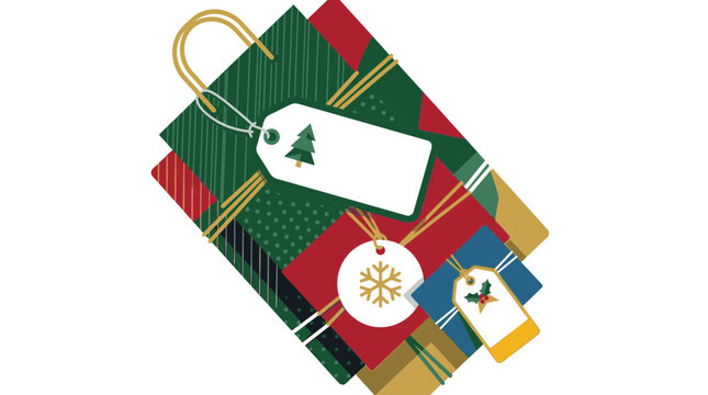 Set of decorative gift tags on a transparent background