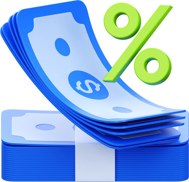 Interest rate 3D icon with money stack and percent