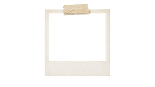 Vintage polaroid photo frame with masking tape isolated on transparent background