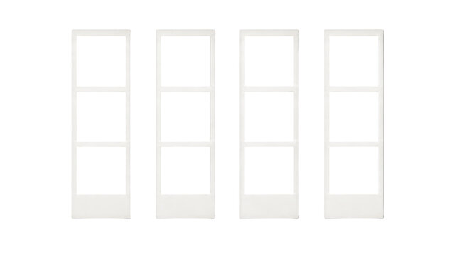 Four blank photo booth strips isolated on transparent background