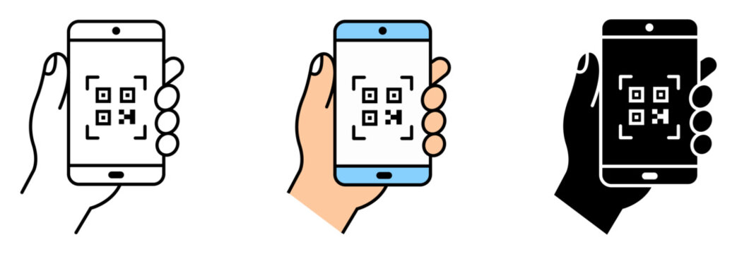 QR code scanning smartphone icons for mobile technology and digital interfaces.