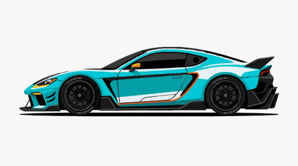 Fototapeta premium Stylish Turbocharged Sports Car Side View in Vibrant Teal and Orange