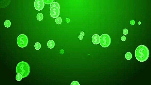 Falling dollar coins dark gradient background animation