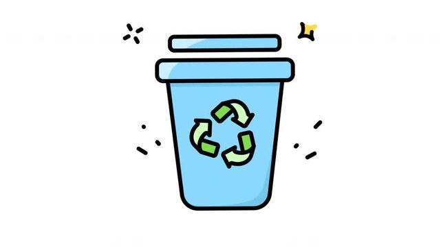 Blue recycling bin icons with green arrows on white background