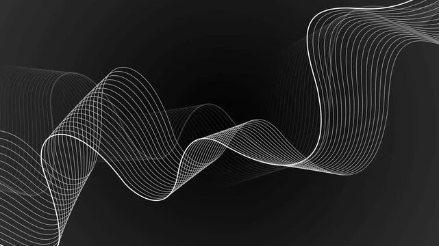 Abstract wave lines on dark background, flowing curved lines creating sense of motion and depth animation