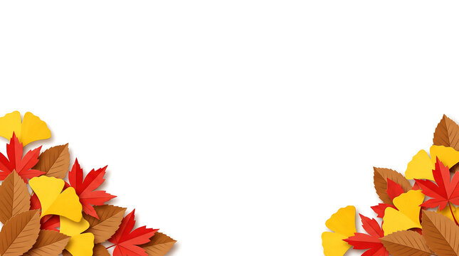 Autumn foliage corner layout with vibrant red, orange, and yellow leaves featuring fall, season