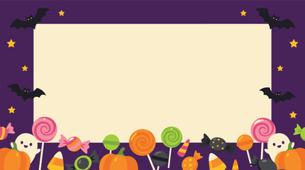 Naklejka premium Halloween frame border decorative with cute pumpkins ghosts and bats