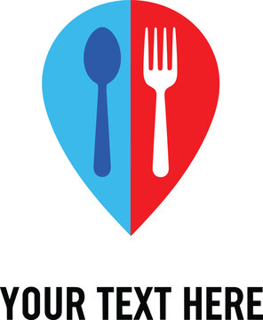 Restaurant location logo with spoon and fork pin design symbolizing food delivery, dining, and culinary services