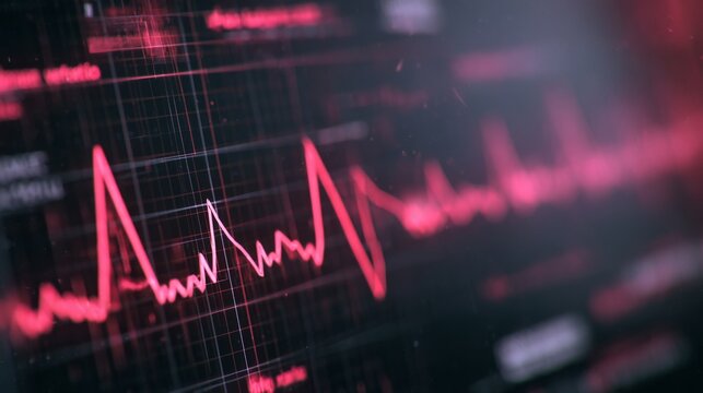 Abstract representation of heartbeat monitoring with red waveforms on a dark background illustrating medical technology and health analysis concepts